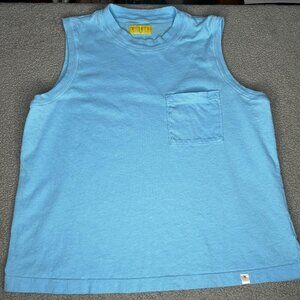 MOTHER Shirt Womens M Blue The Mock 10 Tee Mock Neck Sleeveless Pocket Cotton